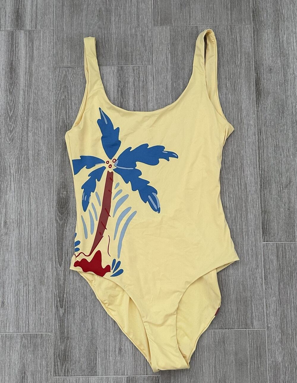 NEW ONIA SEXY SUNSHINE YELLOW WHITE PALM TREE ONE PIECE SWIMSUIT SIZE MEDIUM